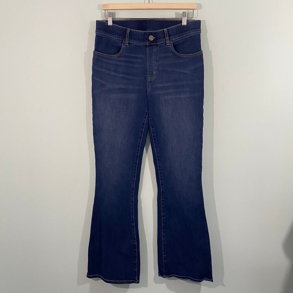 Betabrand Women Blue Medium Wash Pull On Bootcut Jeans Size L